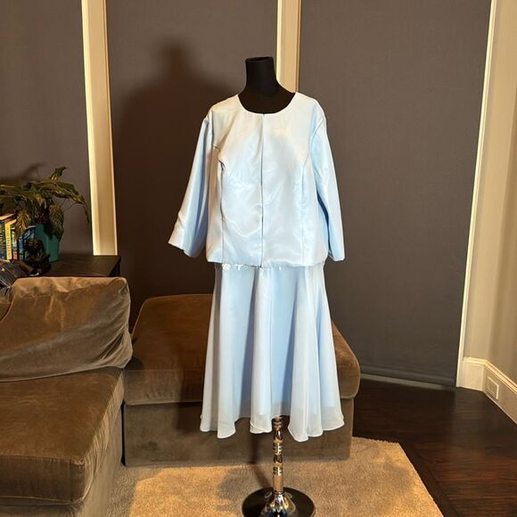 Women’s Pale Blue Chiffon & Lace Dress Matching Jacket Size XXL (20/22) - Picture 3 of 16